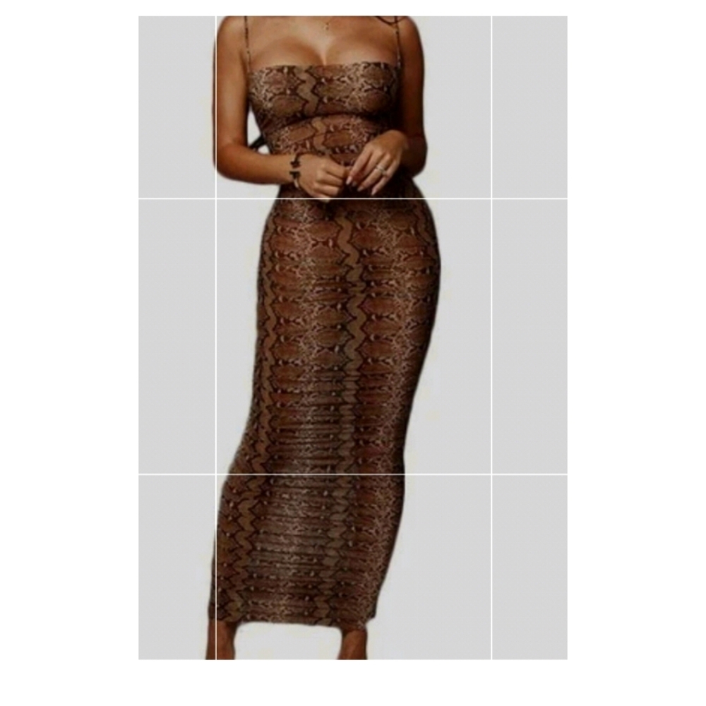Snakeprint Sheer Midi Bodycon Dress